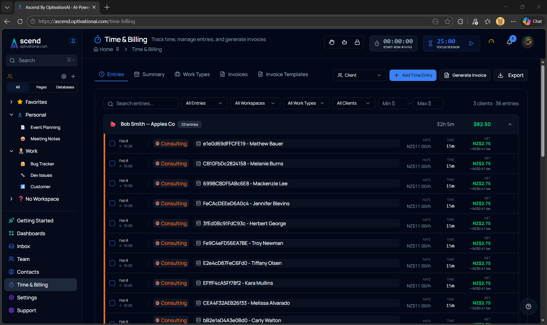 Track hours on the record. Bill in minutes.