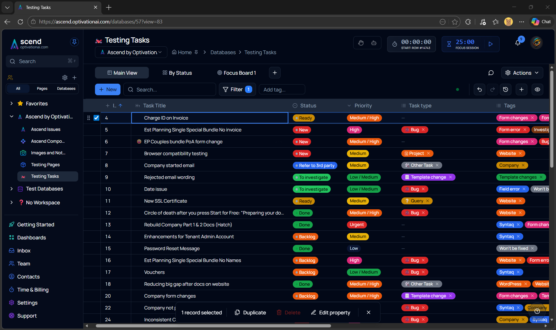 The central hub where all work lives.