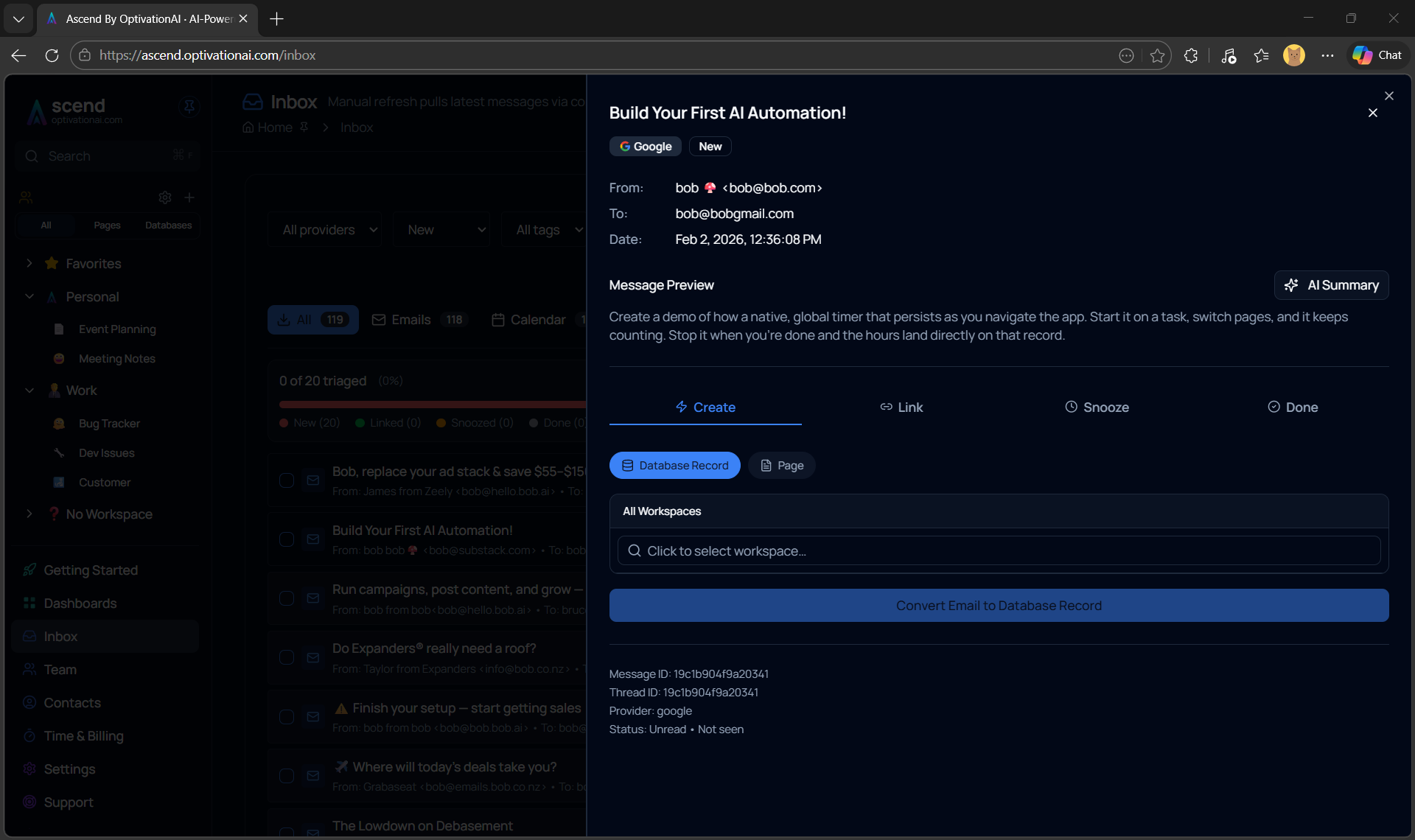 An item arrives in your inbox