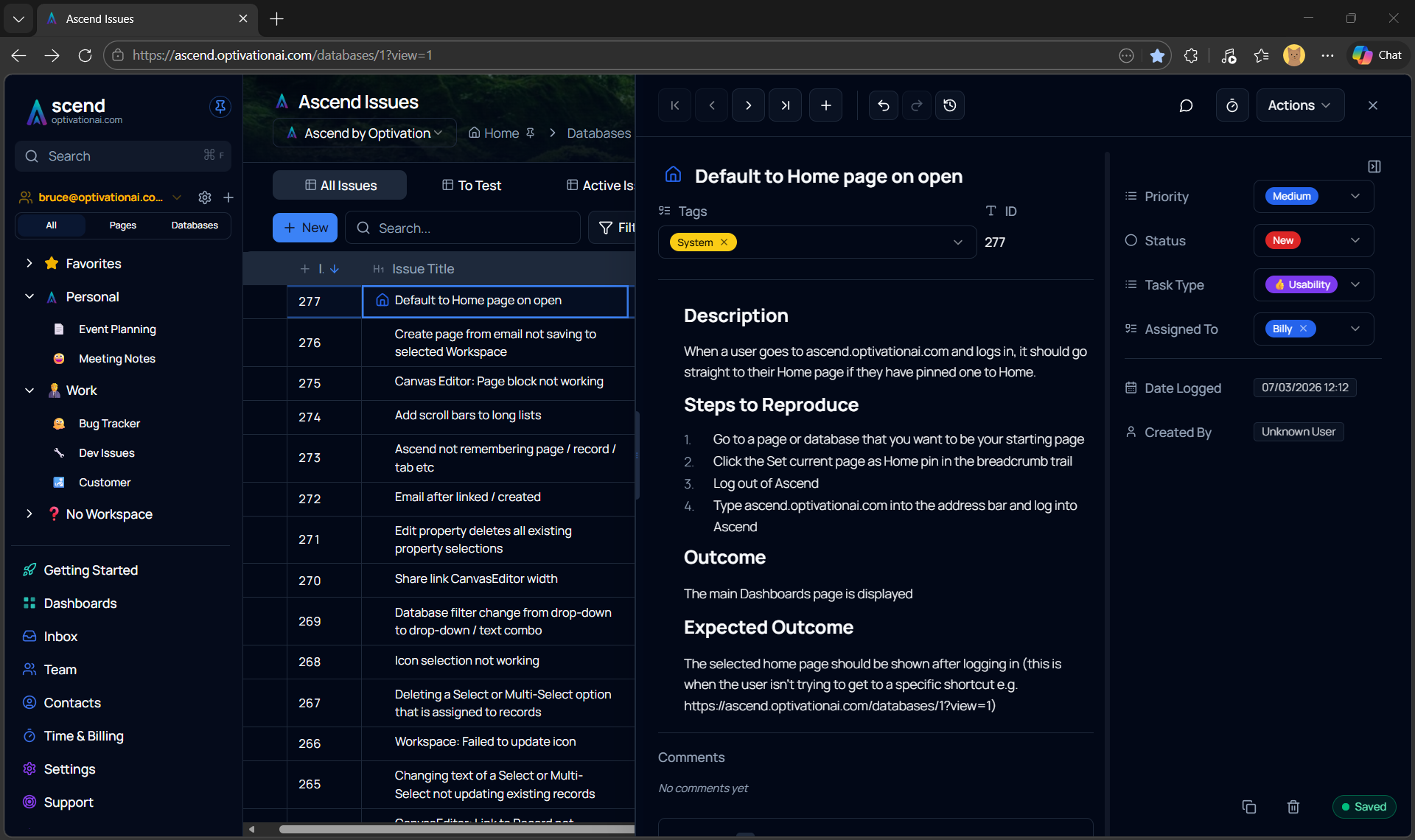 Ascend Main Workspace